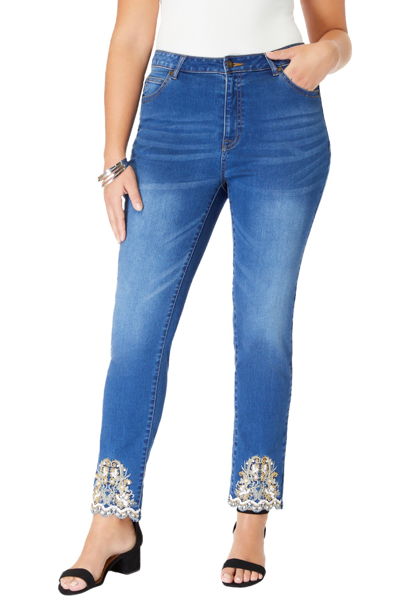 Embellished Straight-Leg Ankle-Length Jean