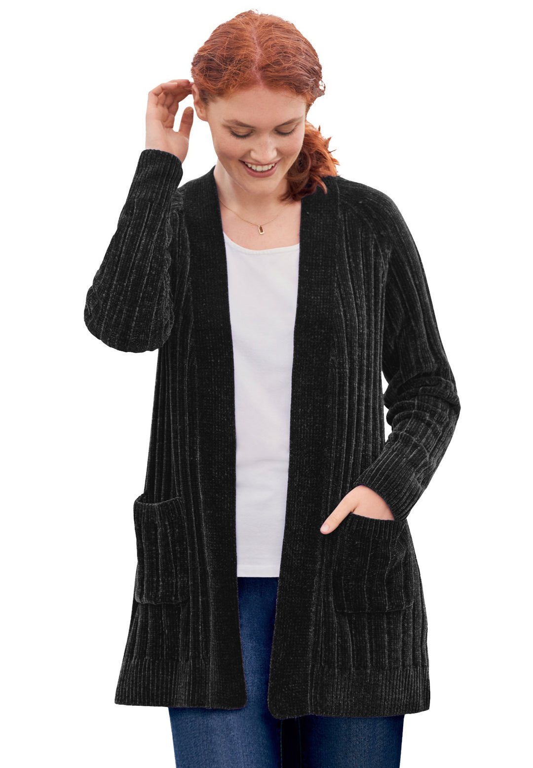 Open Front Chenille Cardigan Woman Within One Stop Plus