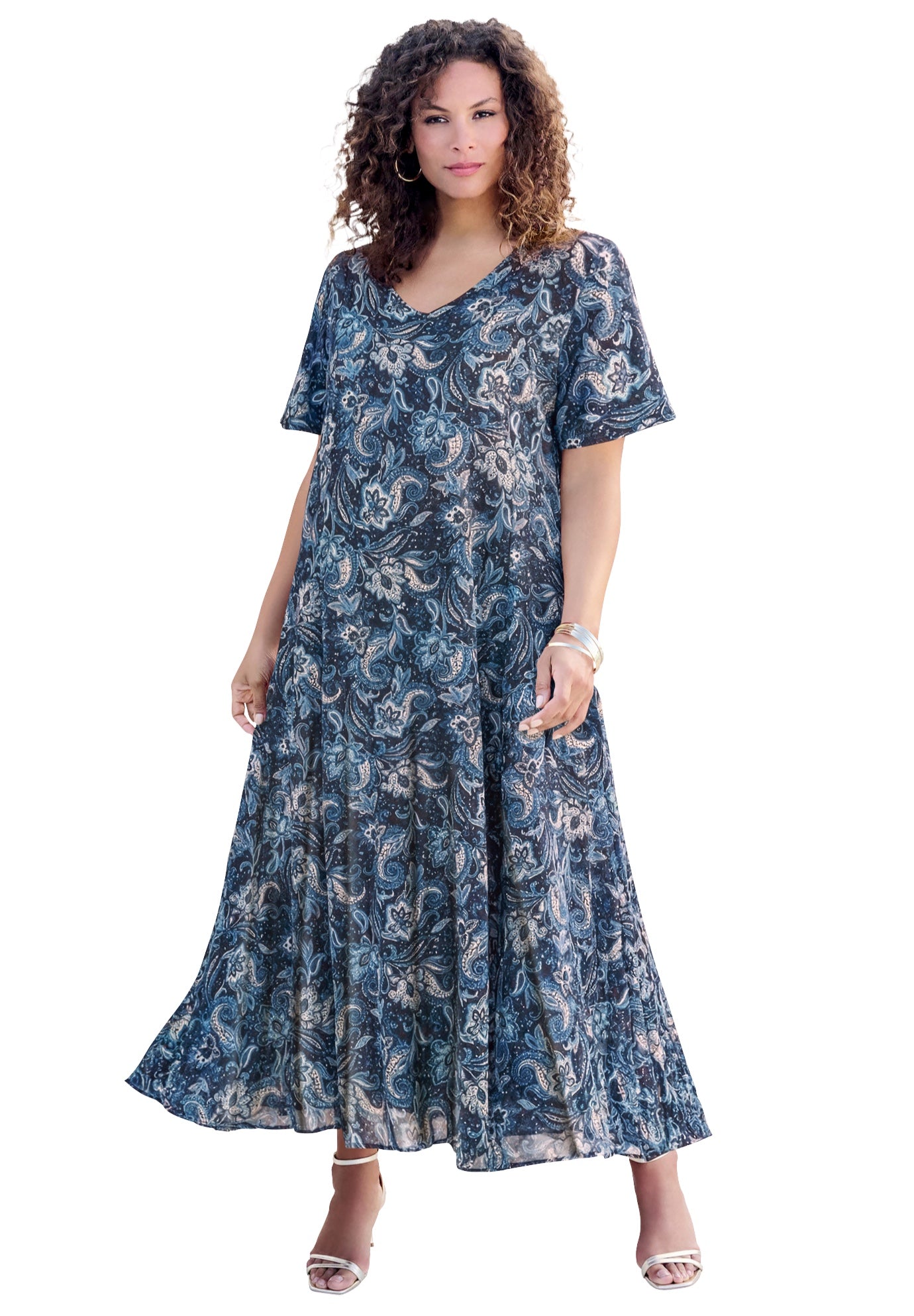 Plus Size Hand Crinkled Flutter-Sleeve Maxi Dress | Roaman's – One Stop ...