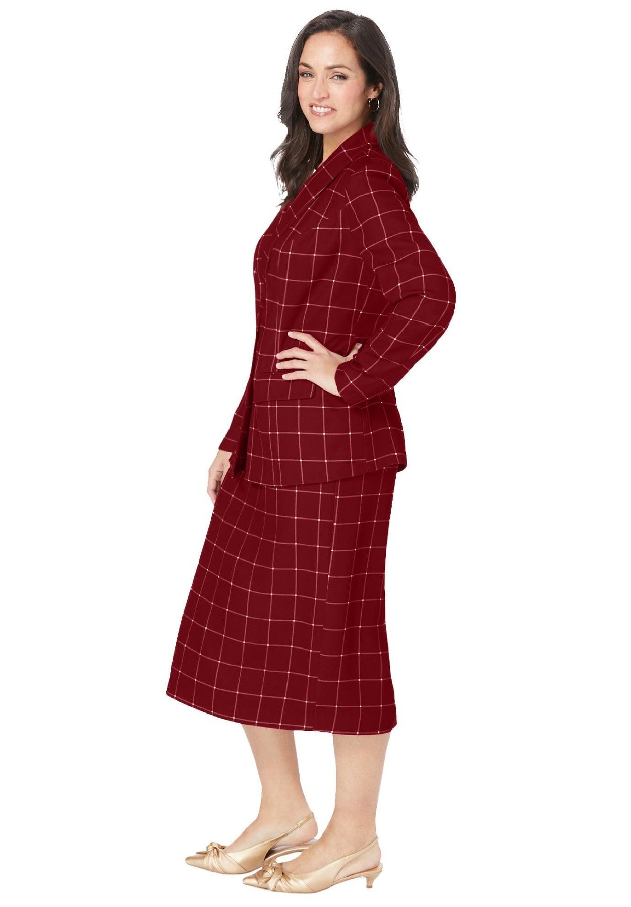 2-Piece Stretch Crepe Single-Breasted Skirt Suit Jessica London